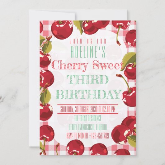 Invitation Fruits mignons Cerise Douce Anniversaire (Devant)