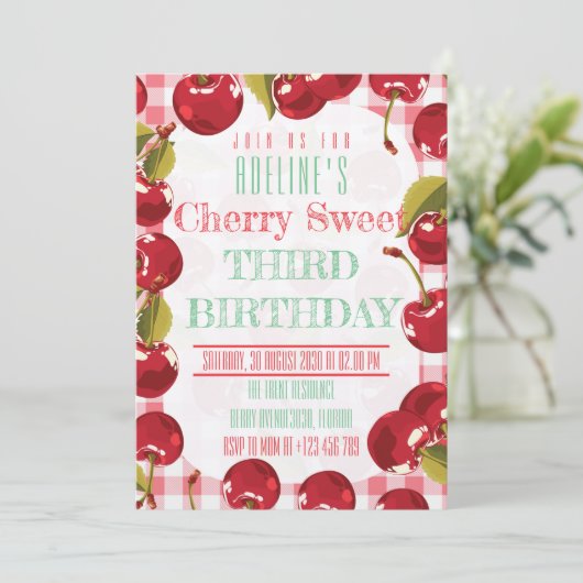 Invitation Fruits mignons Cerise Douce Anniversaire (Debout devant)