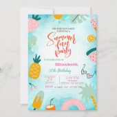 Invitation Fruits, Piscine Feuille de Palmier Fête d'annivers (Devant)