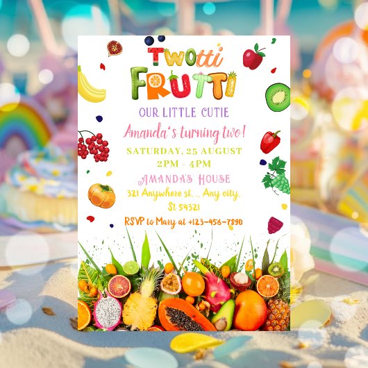 Invitation Fruits tropicaux Twotti Frutti Anniversaire