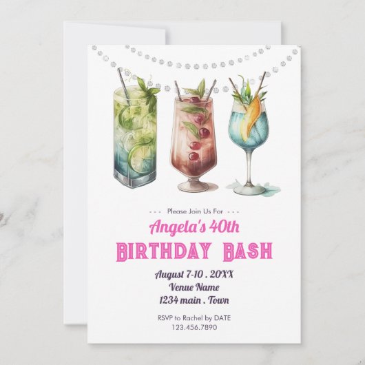 Invitation Fruity Cocktail 40th Birthday Summer  (Devant)