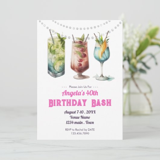 Invitation Fruity Cocktail 40th Birthday Summer  (Debout devant)