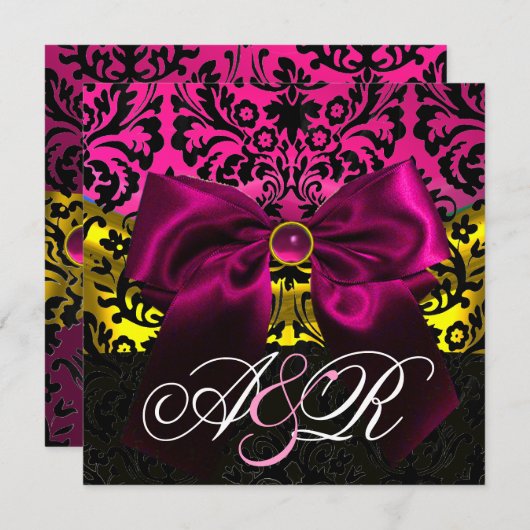 INVITATION FUCHSA RIBBON OR ROSE NOIR DOMMASQUE MONOGRAM (Devant / Derrière)