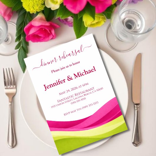 Invitation Fuchsia and Lime Green Dinner Rehearsal 