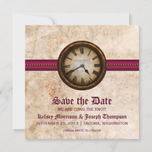 Invitation Fuchsia Antique Horloge Enregistrer la date Annonc