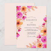 Invitation Fuchsia Apricot Radiant Watercolor Wedding (Devant / Derrière)