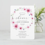 Invitation Fuchsia Aquarelle rose Baby shower de couronne de (Debout devant)