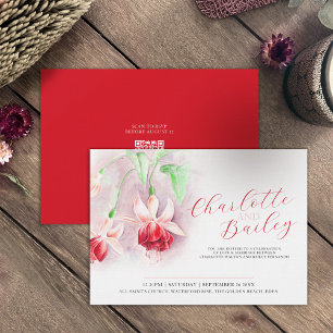 Invitation Fuchsia aquarelle rouge art paysage mariage