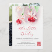 Invitation Fuchsia aquarelle rouge rose art mariage photo (Devant / Derrière)