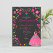 Invitation Fuchsia & Black Broidery Quinceañera (Debout devant)