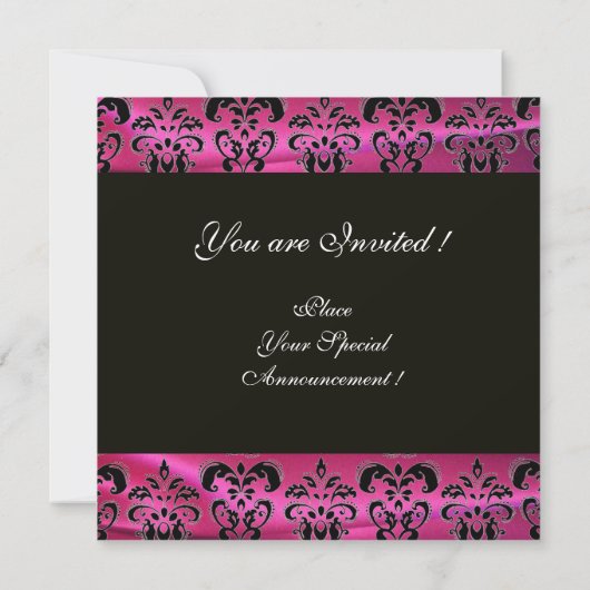 Invitation FUCHSIA BLACK SILK DAMASK CLOS MONOGRAM, blanc (Dos)