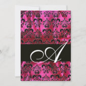 Invitation FUCHSIA BLACK SILK DAMASK CLOS MONOGRAM, Or (Devant)