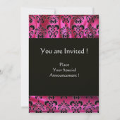 Invitation FUCHSIA BLACK SILK DAMASK CLOS MONOGRAM, Or (Dos)