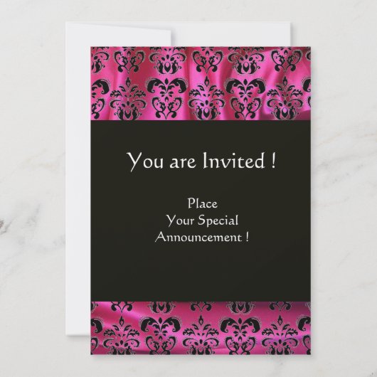 Invitation FUCHSIA BLACK SILK DAMASK CLOS MONOGRAM, Or (Dos)
