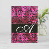 Invitation FUCHSIA BLACK SILK DAMASK CLOS MONOGRAM, Or (Debout devant)