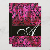 Invitation FUCHSIA BLACK SILK DAMASK CLOS MONOGRAM, Or (Devant / Derrière)