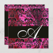 Invitation FUCHSIA BLACK SILK DAMASK MONOGRAM, Métal d'or (Devant / Derrière)