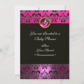 INVITATION FUCHSIA BLANC DAMAS ROSE BABY SHOWER MONOGRAMME (Dos)