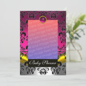 INVITATION FUCHSIA BLANC DAMASÉ BABY SHOWER MONOGRAMME ROSE (Debout devant)