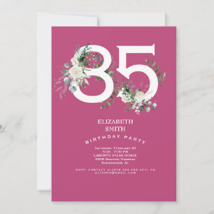 Invitation Fuchsia Blanc Floral Elégant 85ème anniversaire