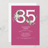 Invitation Fuchsia Blanc Floral Elégant 85ème anniversaire (Devant / Derrière)