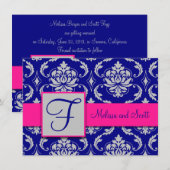 Invitation Fuchsia Bleu Marine Argent Damassé Enregistrer la (Devant / Derrière)