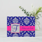 Invitation Fuchsia Bleu Marine Argent Damassé Enregistrer la (Debout devant)