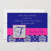 Invitation Fuchsia Bleu Marine Argent Damassé Enregistrer la (Dos)
