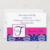 Invitation Fuchsia Bleu Marine Argent Damassé Enregistrez la  (Dos)
