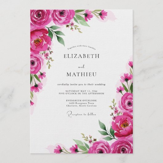 Invitation Fuchsia Blossom Romance Wedding (Devant)