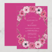 Invitation Fuchsia Bold Watercolor Romantic Wedding (Devant / Derrière)