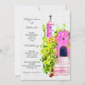 Invitation Fuchsia Chapelle mexicaine avec Mariage Floral Vin (Devant)