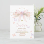 Invitation Fuchsia Coquette Florale Baptême (Debout devant)