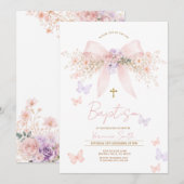Invitation Fuchsia Coquette Florale Baptême (Devant / Derrière)