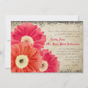 Invitation Fuchsia Coral Orange Gerber Daisy Wedding Invitati