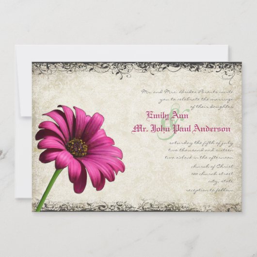 Invitation Fuchsia Coral Orange Gerber Daisy Wedding Invitati (Devant)