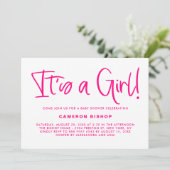 Invitation Fuchsia Cute Calligraphy C'est un Baby shower fémi (Debout devant)