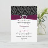 Invitation Fuchsia damask FAUX ruban diamante Mariage (Debout devant)