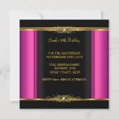 Invitation Fuchsia Élégant Fête d'anniversaire Noir Or (Dos)