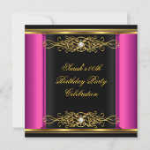Invitation Fuchsia Élégant Fête d'anniversaire Noir Or (Devant)