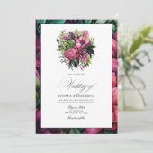 Invitation Fuchsia, Emerald Green et Black Floral Mariage (Debout devant)