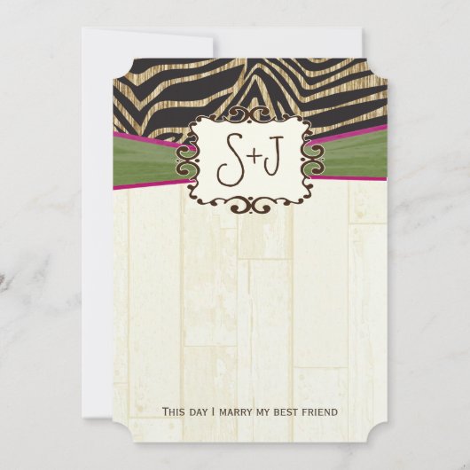 Invitation Fuchsia et Olive Barn Wood Zebra Imprimer Mariage (Dos)