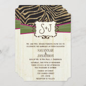 Invitation Fuchsia et Olive Barn Wood Zebra Imprimer Mariage (Devant / Derrière)