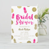 Invitation Fuchsia et points dorés et ananas Baby Shower pour (Debout devant)