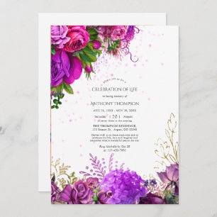 Invitation Fuchsia et Purple Floral Célébration de la vie Inv