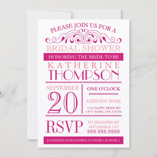 Invitation Fuchsia et rose de douche nuptiale mode (Devant)