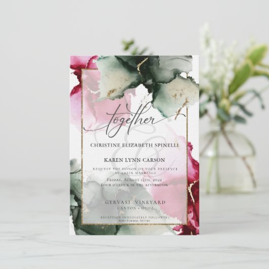 Invitation Fuchsia et Sage Green Watercolor Invitati (Debout devant)