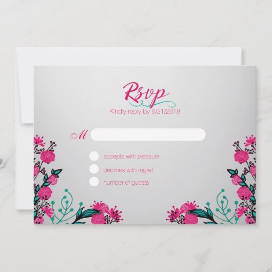 Invitation Fuchsia et Turquoise Mariage Rsvp (Devant)