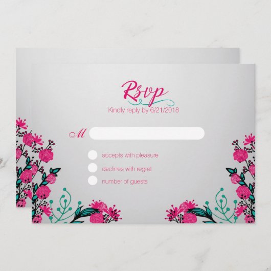 Invitation Fuchsia et Turquoise Mariage Rsvp (Devant / Derrière)