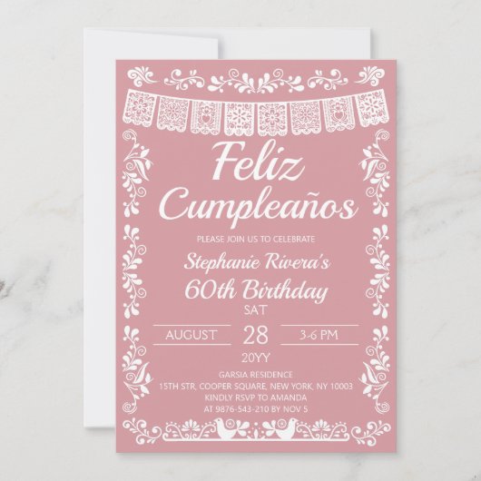 Invitation Fuchsia Feliz Cumpleaños 60e Anniversaire (Devant)